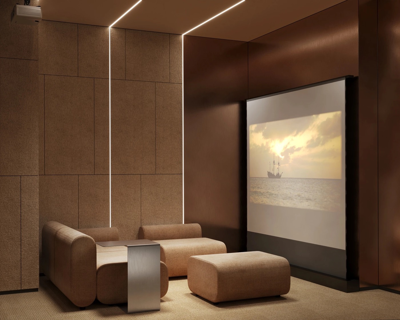 Кинозал комьюнити-клуба «Галерной гавани»: светлые кресла и экран