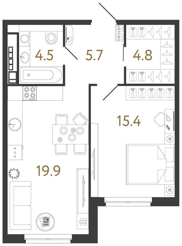 Планировка однокомнатной квартиры 50,3 м² в «Визионере»