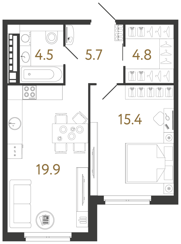 Планировка однокомнатной квартиры 50,3 м² в «Визионере»